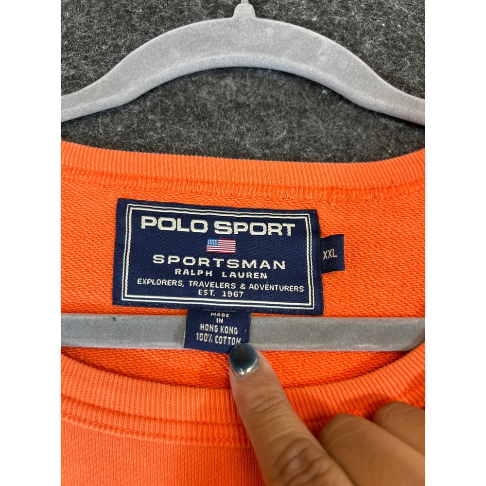 Vintage 90s Polo Sport Ralph Lauren Shore Guard Raglan Sweatshirt Men XXL Orange - Picture 4 of 11